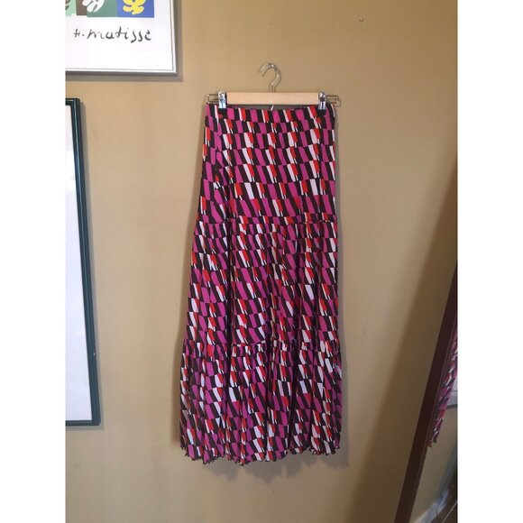 Diane von Furstenberg fully reversible Austria mesh pink tiered midaxi skirt - Picture 7 of 8